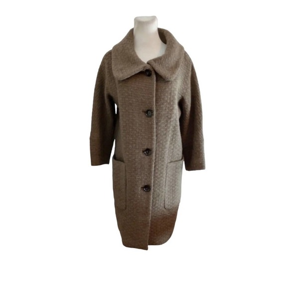 Banana Republic 100% Wool Beige Brown Taupe Pea Coat S Minimalist Solid Jacket - Picture 2 of 11